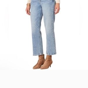 New NWT Democracy Med Blue High-Rise Boyfriend Rhinestone Round Up Jeans Size 8